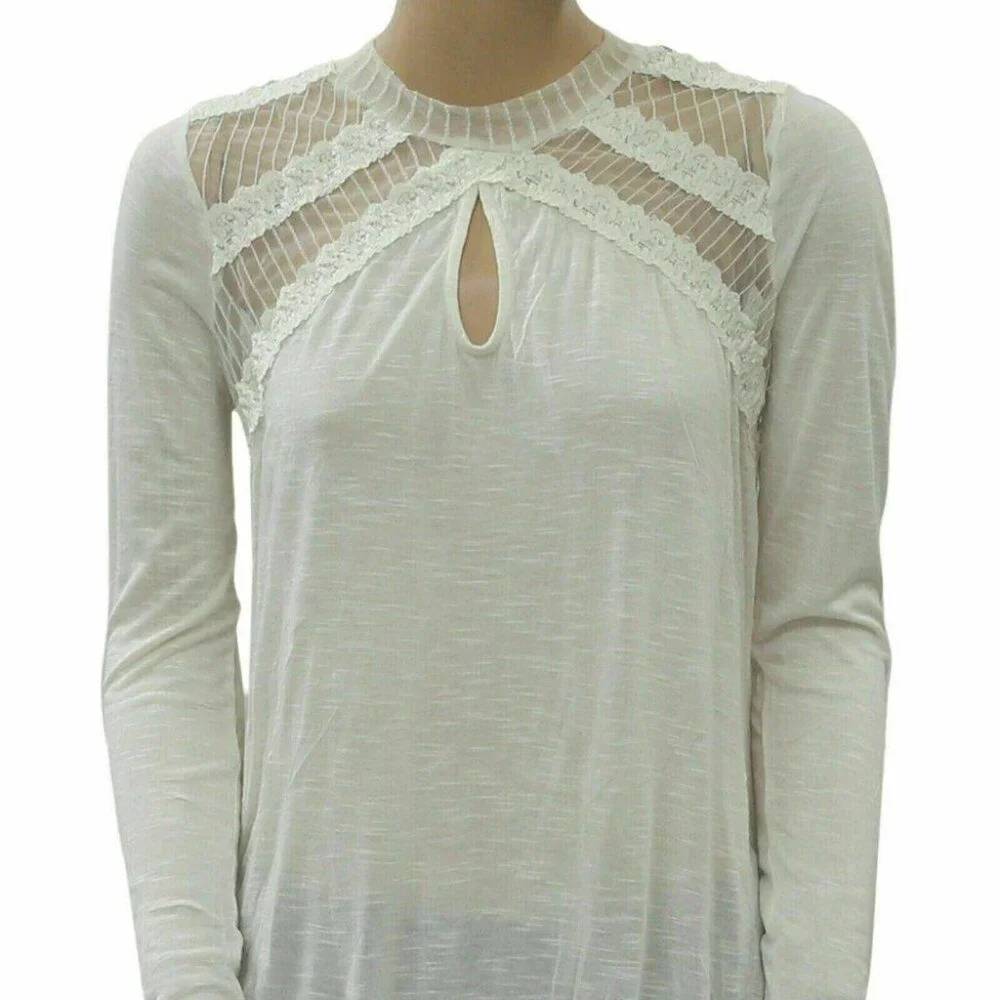 Free People New Romantics Ruby Jane Tee Lace Ivory Tunic Top Vintage XS